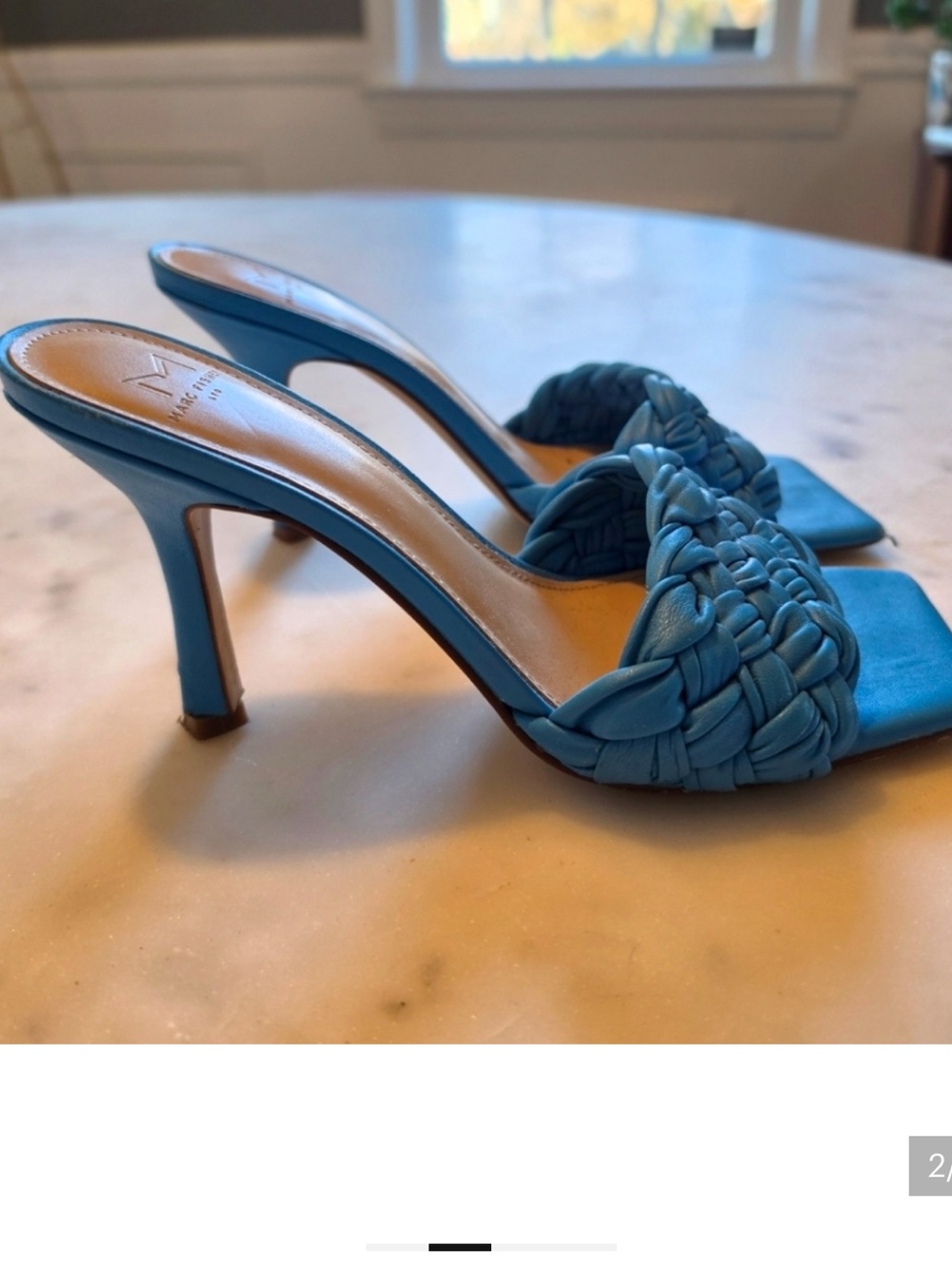 Marc Fisher Braided Strap Blue Heeled Mules